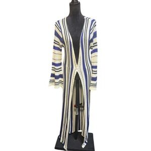 Venus Crochet Maxi Cardigan Cover Up Womens L Striped Bell Sleeve